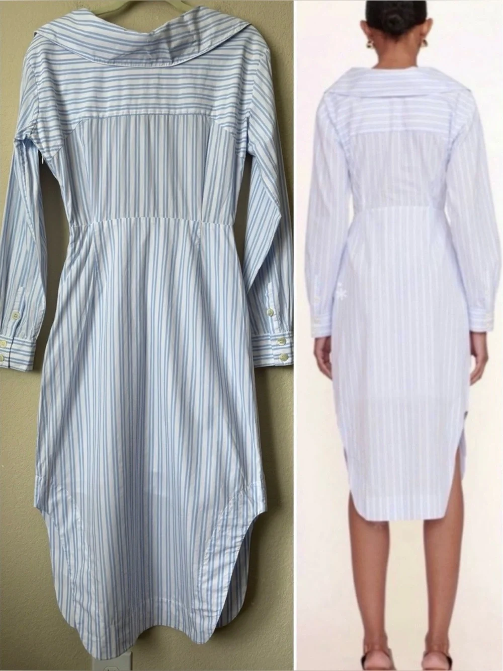 Staud Clea Twisted-Waist Midi Shirtdress Size 6 Blue White Striped Cotton zip - Picture 2 of 16
